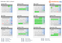 Kalender 2021 mit Ferien und Feiertagen Lolland