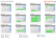 Kalender 2021 mit Ferien und Feiertagen Roskilde