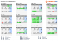 Kalender 2021 mit Ferien und Feiertagen Sønderborg