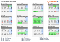 Kalender 2021 mit Ferien und Feiertagen Vallensbæk
