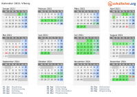 Kalender 2021 mit Ferien und Feiertagen Viborg