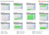 Kalender 2021 mit Ferien und Feiertagen Brandenburg