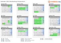 Kalender 2021 mit Ferien und Feiertagen Mecklenburg-Vorpommern