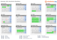 Kalender 2021 mit Ferien und Feiertagen Nordrhein-Westfalen