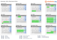 Kalender 2021 mit Ferien und Feiertagen Rheinland-Pfalz