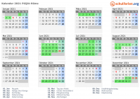 Kalender 2021 mit Ferien und Feiertagen Päijät-Häme