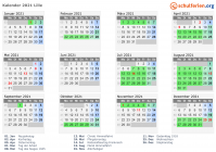 Kalender 2021 mit Ferien und Feiertagen Lille
