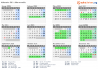 Kalender 2021 mit Ferien und Feiertagen Normandie
