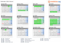 Kalender 2021 mit Ferien und Feiertagen Rouen