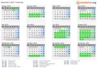 Kalender 2021 mit Ferien und Feiertagen Toulouse