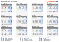 Kalender 2021 mit Ferien und Feiertagen Griechenland