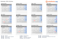 Kalender 2021 mit Ferien und Feiertagen Guinea