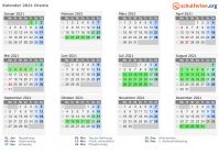 Kalender 2021 mit Ferien und Feiertagen Drente