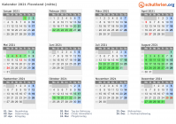 Kalender 2021 mit Ferien und Feiertagen Flevoland (mitte)