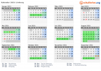 Kalender 2021 mit Ferien und Feiertagen Limburg