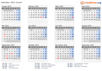 Kalender 2021 mit Ferien und Feiertagen Israel