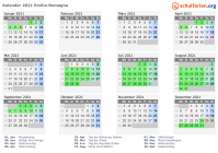 Kalender 2021 mit Ferien und Feiertagen Emilia-Romagna