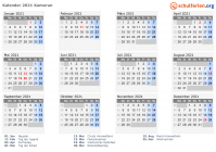 Kalender 2021 mit Ferien und Feiertagen Kamerun