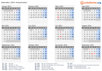 Kalender 2021 mit Ferien und Feiertagen Kasachstan