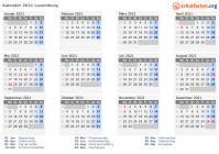 Kalender 2021 mit Ferien und Feiertagen Luxemburg