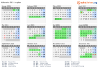 Kalender 2021 mit Ferien und Feiertagen Agder