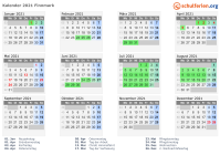 Kalender 2021 mit Ferien und Feiertagen Finnmark