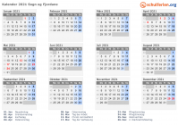 Kalender 2021 mit Ferien und Feiertagen Sogn und Fjordane