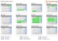 Kalender 2021 mit Ferien und Feiertagen Troms