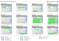 Kalender 2021 mit Ferien und Feiertagen Burgenland
