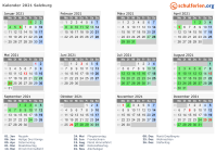 Kalender 2021 mit Ferien und Feiertagen Salzburg