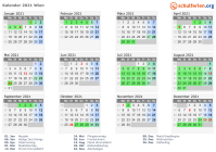 Kalender 2021 mit Ferien und Feiertagen Wien