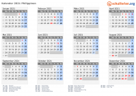 Kalender 2021 mit Ferien und Feiertagen Philippinen