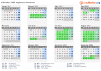 Kalender 2021 mit Ferien und Feiertagen Kujawien-Pommern