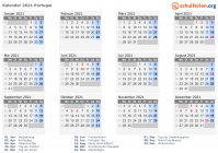 Kalender 2021 mit Ferien und Feiertagen Portugal