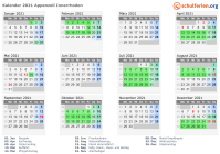 Kalender 2021 mit Ferien und Feiertagen Appenzell Innerrhoden