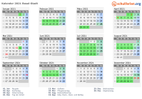 Kalender 2021 mit Ferien und Feiertagen Basel-Stadt