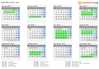 Kalender 2021 mit Ferien und Feiertagen Jura