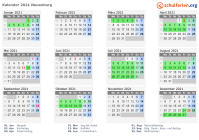 Kalender 2021 mit Ferien und Feiertagen Neuenburg