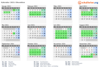 Kalender 2021 mit Ferien und Feiertagen Obwalden