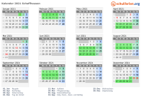 Kalender 2021 mit Ferien und Feiertagen Schaffhausen
