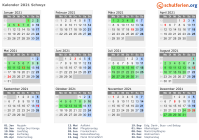 Kalender 2021 mit Ferien und Feiertagen Schwyz