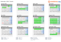 Kalender 2021 mit Ferien und Feiertagen Tessin