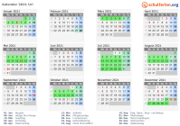 Kalender 2021 mit Ferien und Feiertagen Uri
