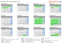 Kalender 2021 mit Ferien und Feiertagen Bratislavský kraj