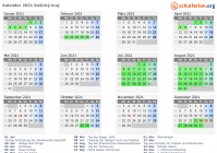 Kalender 2021 mit Ferien und Feiertagen Košický kraj