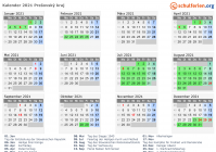 Kalender 2021 mit Ferien und Feiertagen Prešovský kraj