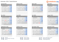 Kalender 2021 mit Ferien und Feiertagen Tadschikistan