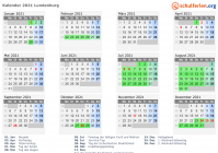 Kalender 2021 mit Ferien und Feiertagen Lundenburg
