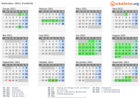 Kalender 2021 mit Ferien und Feiertagen Proßnitz