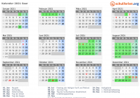 Kalender 2021 mit Ferien und Feiertagen Saar